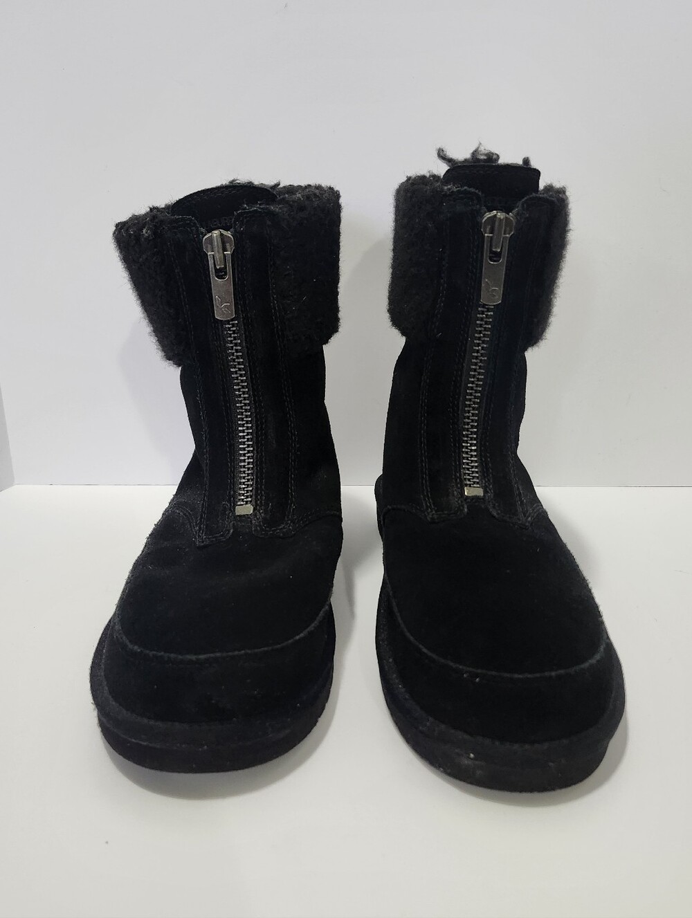 Koolaburra Black Suede Zip-Front Womens Boots with Faux-Fur Cuff